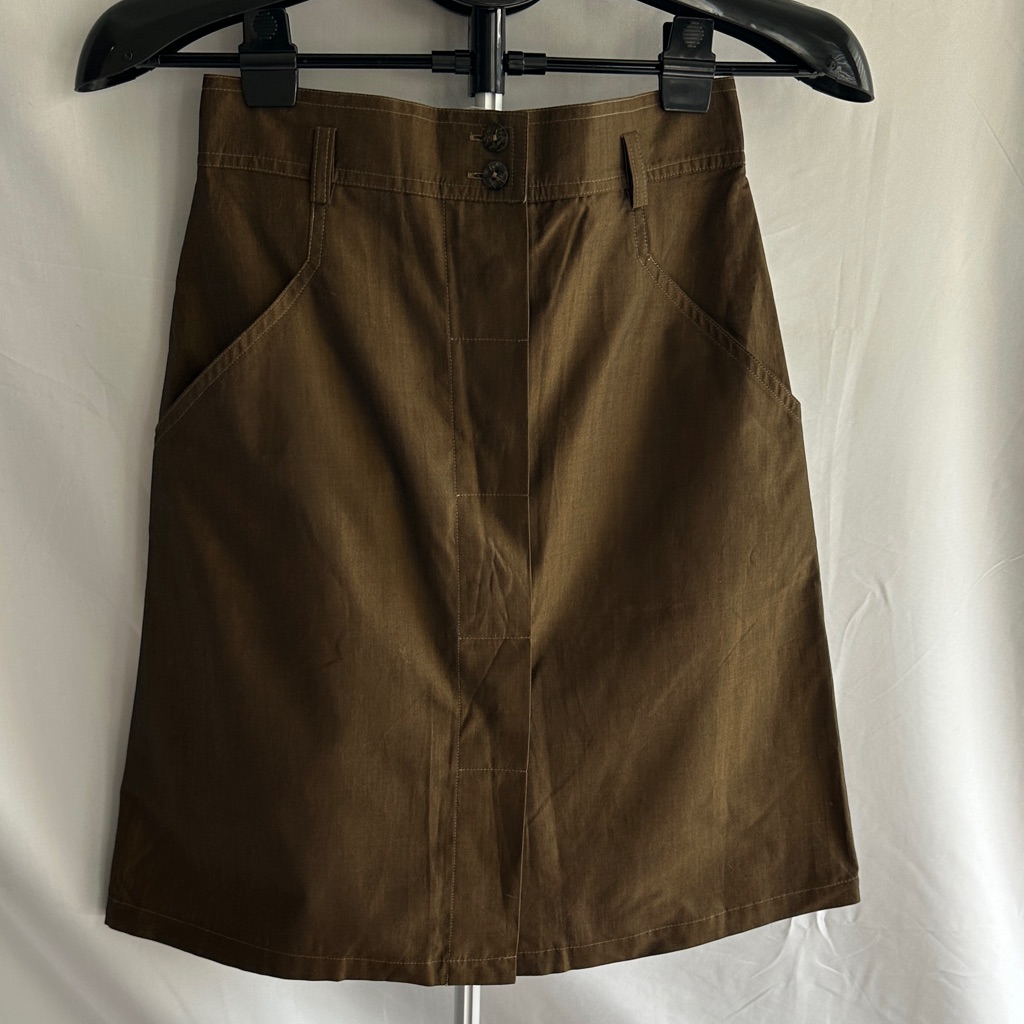 Maxmara Brown A-Line 100% Cotton Skirt With Front Buttons
